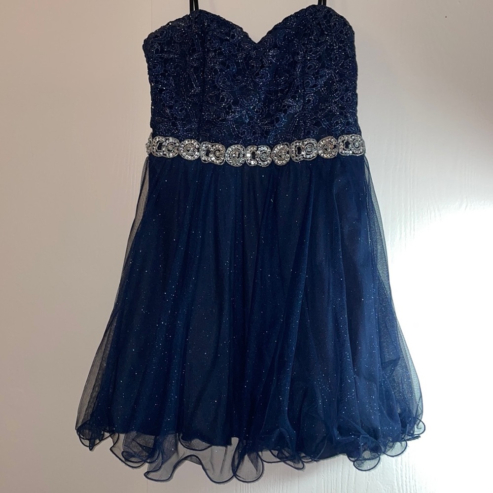 Navy Blue Strapless Homecoming Dress